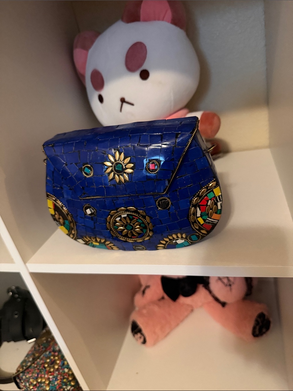 Ramla Blue Mosaic Embellished Crossbody Bag